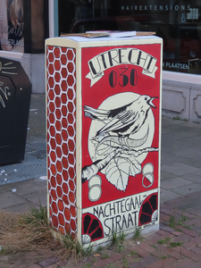 912541 Afbeelding van een in 2024 door Lizan Vermeulen ('Potloodslager') beschilderd elektriciteitskastje met de tekst ...